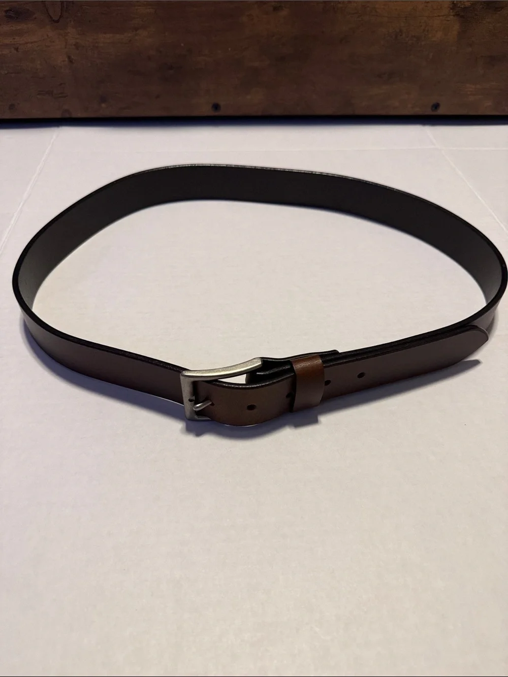 Men's Brown Leather Belt with Brushed Silver Buckle
